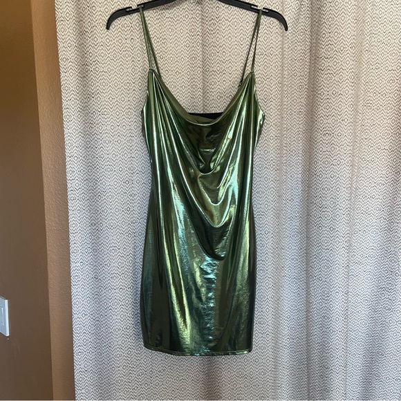 Like New Metallic Green Drape Bodycon Dress Small - Picture 4 of 5